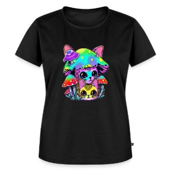 Trippy Cat Art Psychedelic Rave DJ - Frauen Premium Bio T-Shirt - Schwarz - Vorne - Selfina (174cm)