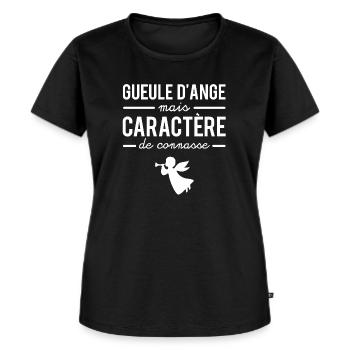 Gueule d'ange mais caractère de connasse humour - T-shirt Premium bio Femme - noir - Devant - Selfina (174cm)