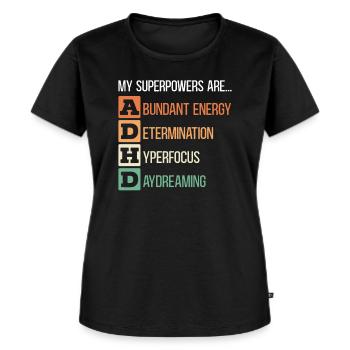 Mes superpouvoirs sont le TDAH Embrasser la neurodiversité - T-shirt Premium bio Femme - noir - Devant - Selfina (174cm)