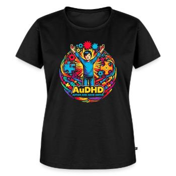AuDHD Autismus ADHS Autistisches Spektrum Neurodiversität - Frauen Premium Bio T-Shirt - Schwarz - Vorne - Selfina (174cm)