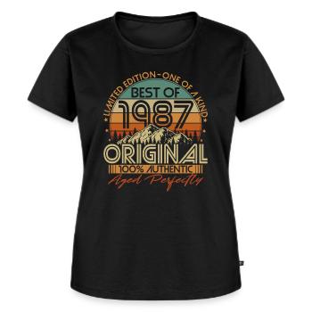 Né en 1987 Vintage Anniversaire Rétro - T-shirt Premium bio Femme - noir - Devant - Selfina (174cm)