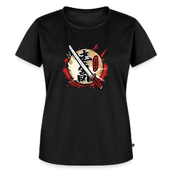 Asiatisch Japanisches Samurai Cartoon Schwert - Frauen Premium Bio T-Shirt - Schwarz - Vorne - Selfina (174cm)