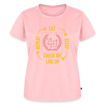 Essen Schlaf Überprüfe meine Aufstellung Wiederholung Fantasy Football - Frauen Premium Bio T-Shirt - Rosa - Vorne - AI Model Female 172 dark (172cm)