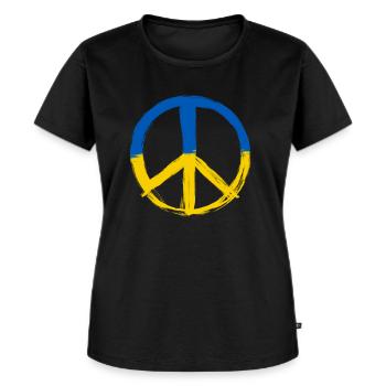 Peace Zeichen Friedenszeichen - Farben der Ukraine - Frauen Premium Bio T-Shirt - Schwarz - Vorne - Selfina (174cm)