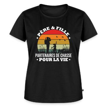 Chasse : Père et Fille Partenaires - T-shirt Premium bio Femme - noir - Devant - Selfina (174cm)