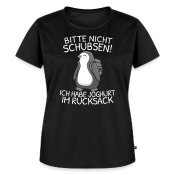 Bitte nicht schubsen ich habe Joghurt im Rucksack - Frauen Premium Bio T-Shirt - Schwarz - Vorne - Selfina (174cm)
