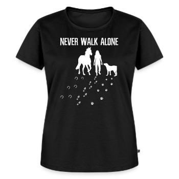 Never Walk Alone Hund Pferd Reiter Ausreiten - Frauen Premium Bio T-Shirt - Schwarz - Vorne - Selfina (174cm)
