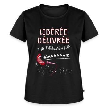 Retraitée libérée delivrée Humour Femme Retraite - T-shirt Premium bio Femme - noir - Devant - Selfina (174cm)