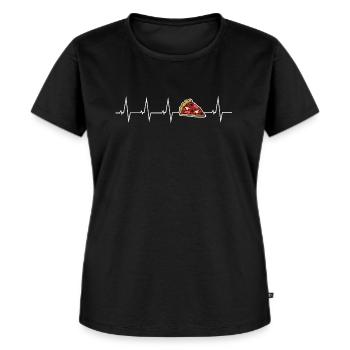 Ich liebe Pizza - Herzschlag - Frauen Premium Bio T-Shirt - Schwarz - Vorne - Selfina (174cm)