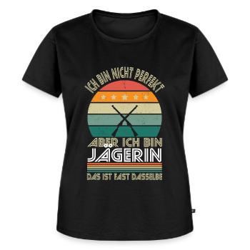 Ich bin nicht perfekt aber ich bin Jägerin - Frauen Premium Bio T-Shirt - Schwarz - Vorne - Selfina (174cm)