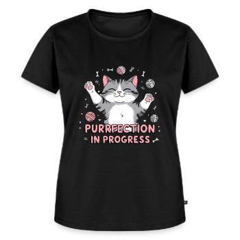 Purrfection in Progress - Women's Premium Organic T-shirt - black - Front - Selfina (174cm)