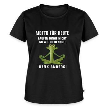 Motto Frosch Meditation Denken Gedanken Positiv - Frauen Premium Bio T-Shirt - Schwarz - Vorne - Selfina (174cm)