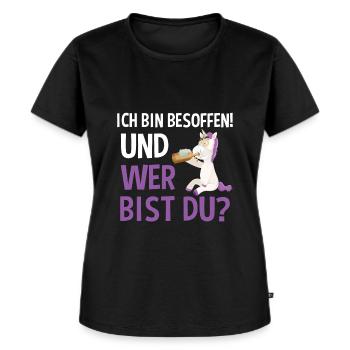 Einhorn Ich bin Besoffen Spruch Saufen Mallorca - Frauen Premium Bio T-Shirt - Schwarz - Vorne - Selfina (174cm)