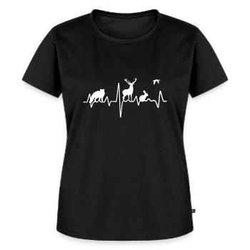 Jagd Herzschlag Wald Hirsch Jäger Geschenk - Frauen Premium Bio T-Shirt - Schwarz - Vorne - Selfina (174cm)