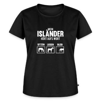 Mein Isländer hört aufs Wort Pferd Reiter Geschenk - Frauen Premium Bio T-Shirt - Schwarz - Vorne - Selfina (174cm)