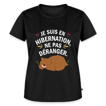 Cadeau humour dormir dormeur dormeuse ours - T-shirt Premium bio Femme - noir - Devant - Selfina (174cm)