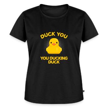 Duck You You Ducking Duck - Frauen Premium Bio T-Shirt - Schwarz - Vorne - Selfina (174cm)
