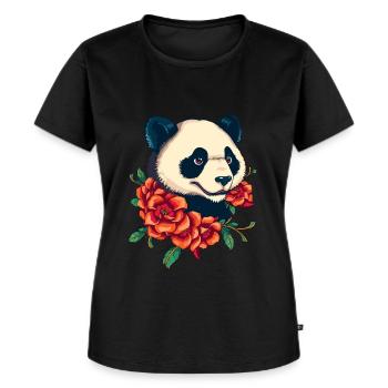 Panda avec des roses - T-shirt Premium bio Femme - noir - Devant - Selfina (174cm)