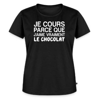 t-shirt drôle humour running chocolate - T-shirt Premium bio Femme - noir - Devant - Selfina (174cm)