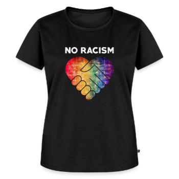 No Racism Love Herz Anti Rassismus Geschenk - Frauen Premium Bio T-Shirt - Schwarz - Vorne - Selfina (174cm)