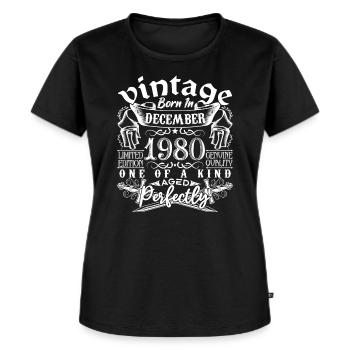 1980 Dezember 1980 Jubiläum Dezember 1980 - Frauen Premium Bio T-Shirt - Schwarz - Vorne - Selfina (174cm)