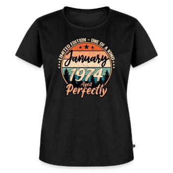 Janvier 1974 anniversaire 1974 légendes Janvier - T-shirt Premium bio Femme - noir - Devant - Selfina (174cm)