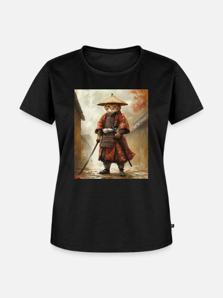 Katze Samurai - Frauen Premium Bio T-Shirt - Schwarz