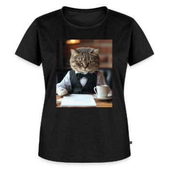 Entreprise Cat - T-shirt Premium bio Femme - noir - Devant - Selfina (174cm)