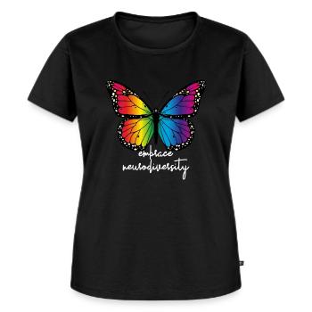 Umarmen Sie Neurodiversity Butterfly Autism Awaren - Frauen Premium Bio T-Shirt - Schwarz - Vorne - Selfina (174cm)