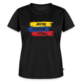 Arepas Cervezas Futbol stolze kolumbianische Kolum - Frauen Premium Bio T-Shirt - Schwarz - Vorne - Selfina (174cm)