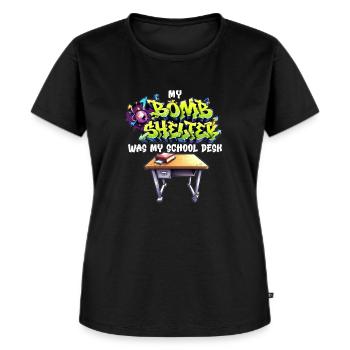 Mein Luftschutzbunker war meine Schulbank Gen X - Frauen Premium Bio T-Shirt - Schwarz - Vorne - Selfina (174cm)
