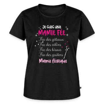 Mamie fée Ma Mamie A Moi Cadeau Femme - T-shirt Premium bio Femme - noir - Devant - Selfina (174cm)