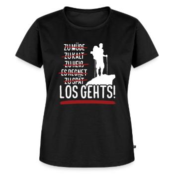 Zu müde, zu spät,... Los geht's Wandern! (Männer) - Frauen Premium Bio T-Shirt - Schwarz - Vorne - Selfina (174cm)