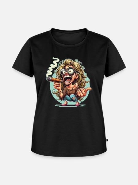 Crazy woman Zigarre - Frauen Premium Bio T-Shirt - Schwarz
