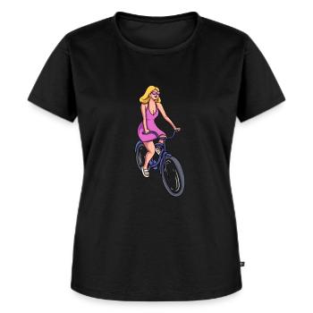 Frauen beim Fahrradfahren - Frauen Premium Bio T-Shirt - Schwarz - Vorne - Selfina (174cm)