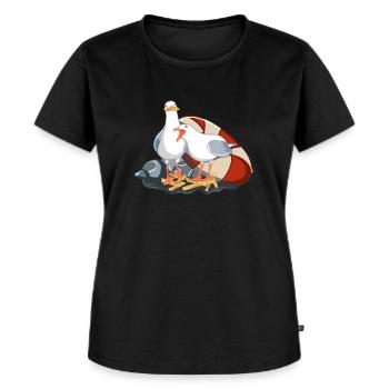 Laughing seagulls with fries - Women's Premium Organic T-shirt - black - Front - Selfina (174cm)