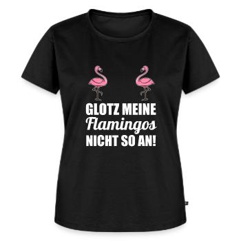 Glotz meine Flamingos nicht so an Mallorca Brüste - Frauen Premium Bio T-Shirt - Schwarz - Vorne - Selfina (174cm)