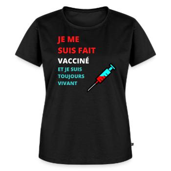 JE ME SUIS FAIT VACCINÉ ET JE SUIS TOUJOURS VIVANT - T-shirt Premium bio Femme - noir - Devant - Selfina (174cm)