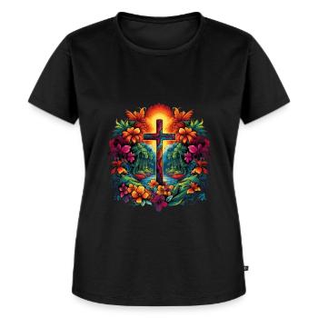 Croix, Crucifix, Jésus, Chrétien, Jungle - T-shirt Premium bio Femme - noir - Devant - Selfina (174cm)