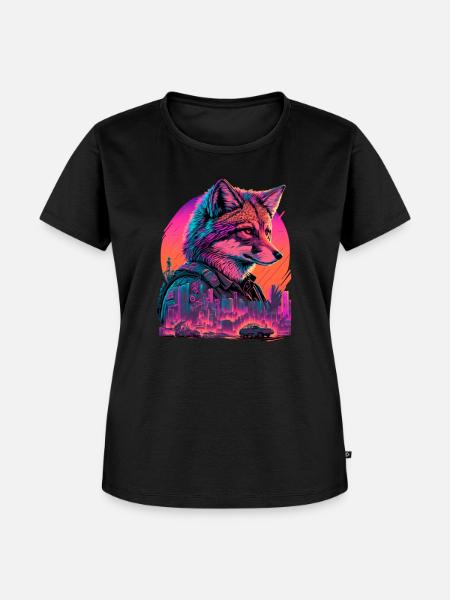 Retro Futuristic Synthwave Fox - Frauen Premium Bio T-Shirt - Schwarz