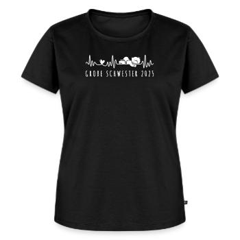 Ich Werde große Schwester 2025 Herzschlag Baby - Frauen Premium Bio T-Shirt - Schwarz - Vorne - Selfina (174cm)