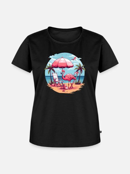 Flamingo am Strand - Frauen Premium Bio T-Shirt - Schwarz