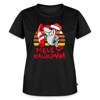 Haifisch Surfer Mele Kalikimaka - Frauen Premium Bio T-Shirt - Schwarz - Vorne - Selfina (174cm)