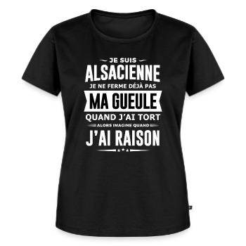 Alsacienne je ferme pas ma gueule humour alsace - T-shirt Premium bio Femme - noir - Devant - Selfina (174cm)