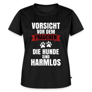 Vorsicht vor dem Frauchen - Frauen Premium Bio T-Shirt - Schwarz - Vorne - Selfina (174cm)