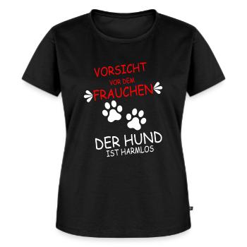 Vorsicht vor dem Frauchen - Frauen Premium Bio T-Shirt - Schwarz - Vorne - Selfina (174cm)