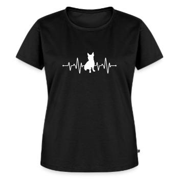 Französische Bulldogge Herzschlag - Frauen Premium Bio T-Shirt - Schwarz - Vorne - Selfina (174cm)