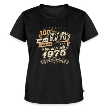Premium Qualität seit 1975 - Geburtstags Geschenk - Frauen Premium Bio T-Shirt - Schwarz - Vorne - Selfina (174cm)