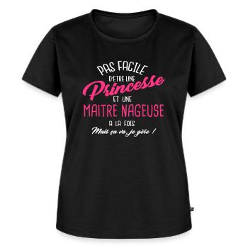 Princesse et maitre-nageuse - T-shirt Premium bio Femme - noir - Devant - Selfina (174cm)