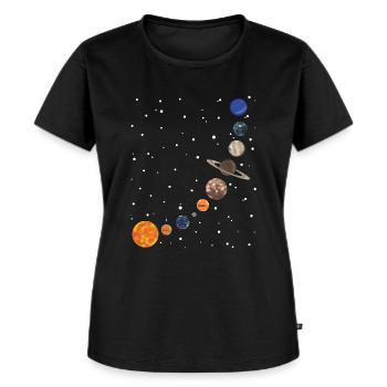 Milchstraße Planeten - Frauen Premium Bio T-Shirt - Schwarz - Vorne - Selfina (174cm)